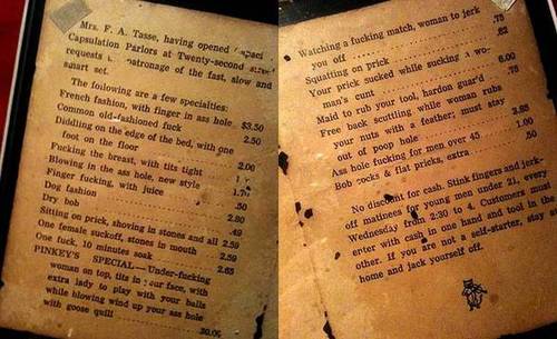 OMG, How Dirty: Old Tyme Brothel Menu - OMG.BLOG