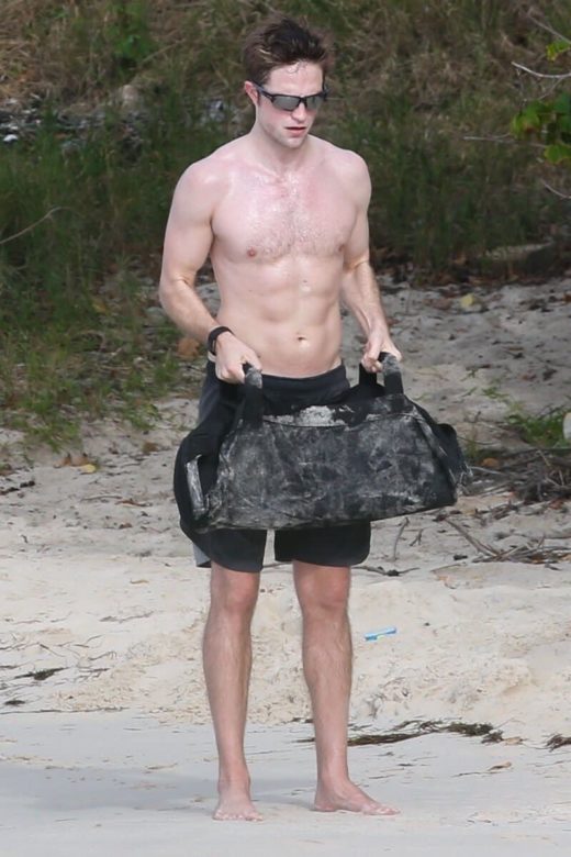 Robert Pattinson shirtless Antigua beach workout
