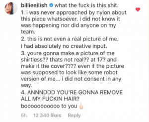 OMG, Nylon Magazine release a new cover featuring a photoshopped Billie Eilish without her