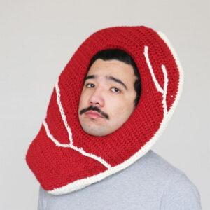 OMG, this sad-looking artist creates big, happy, crocheted FOOD hats ...